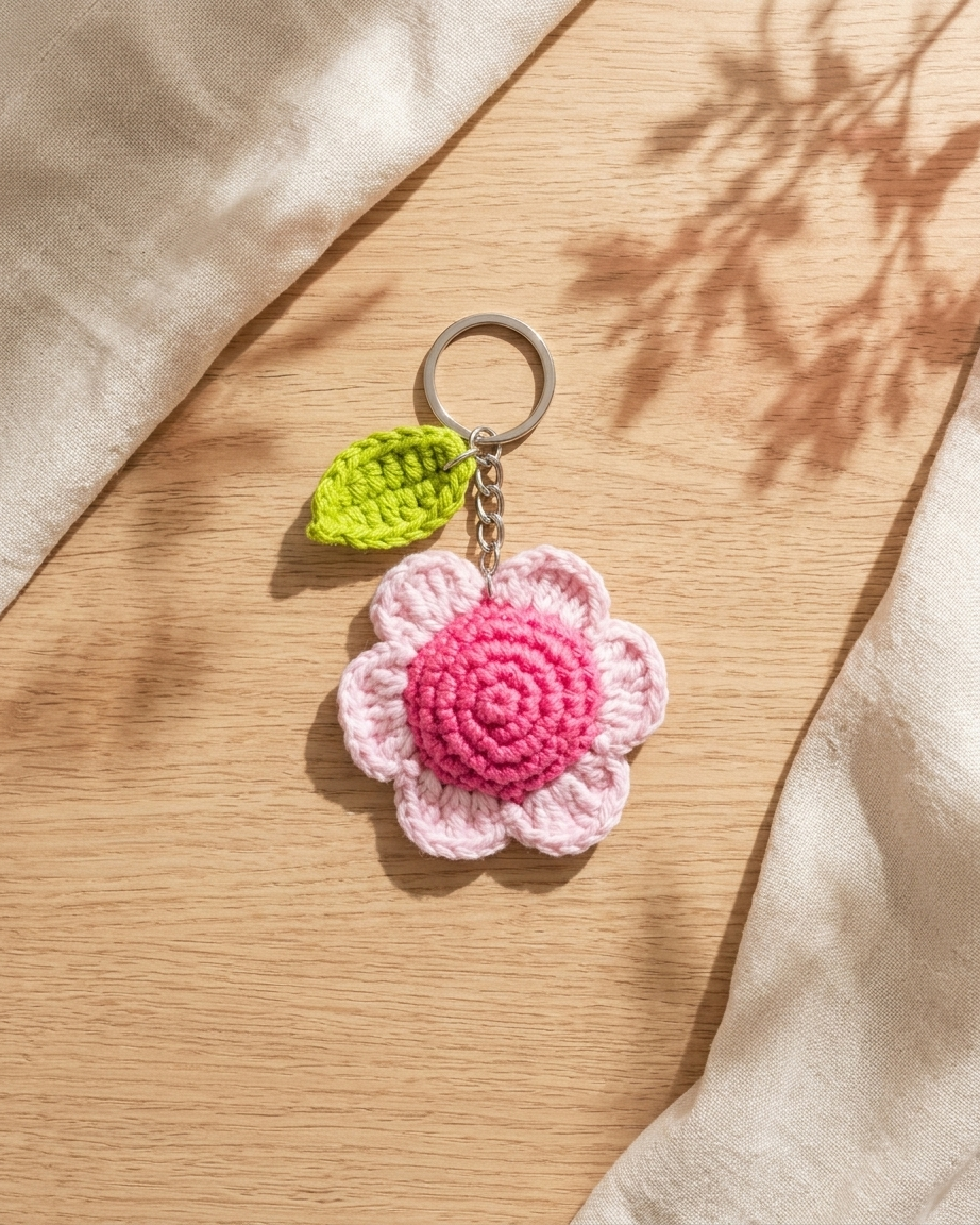 The Crochet Bloom Keychain — Handmade Flower Keyring 🌸