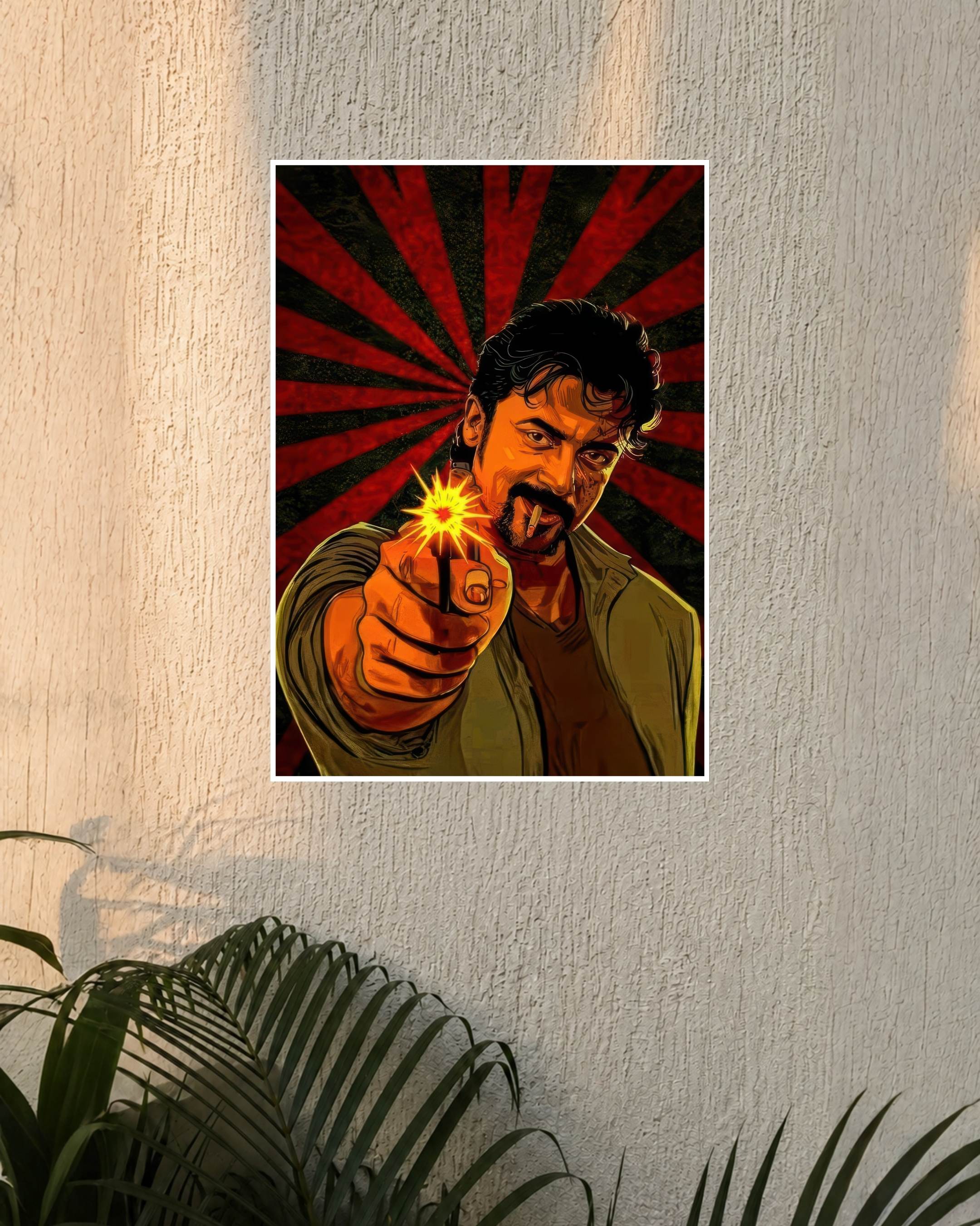 Retro – Suriya Comic Art Sunburst Action Movie Poster
