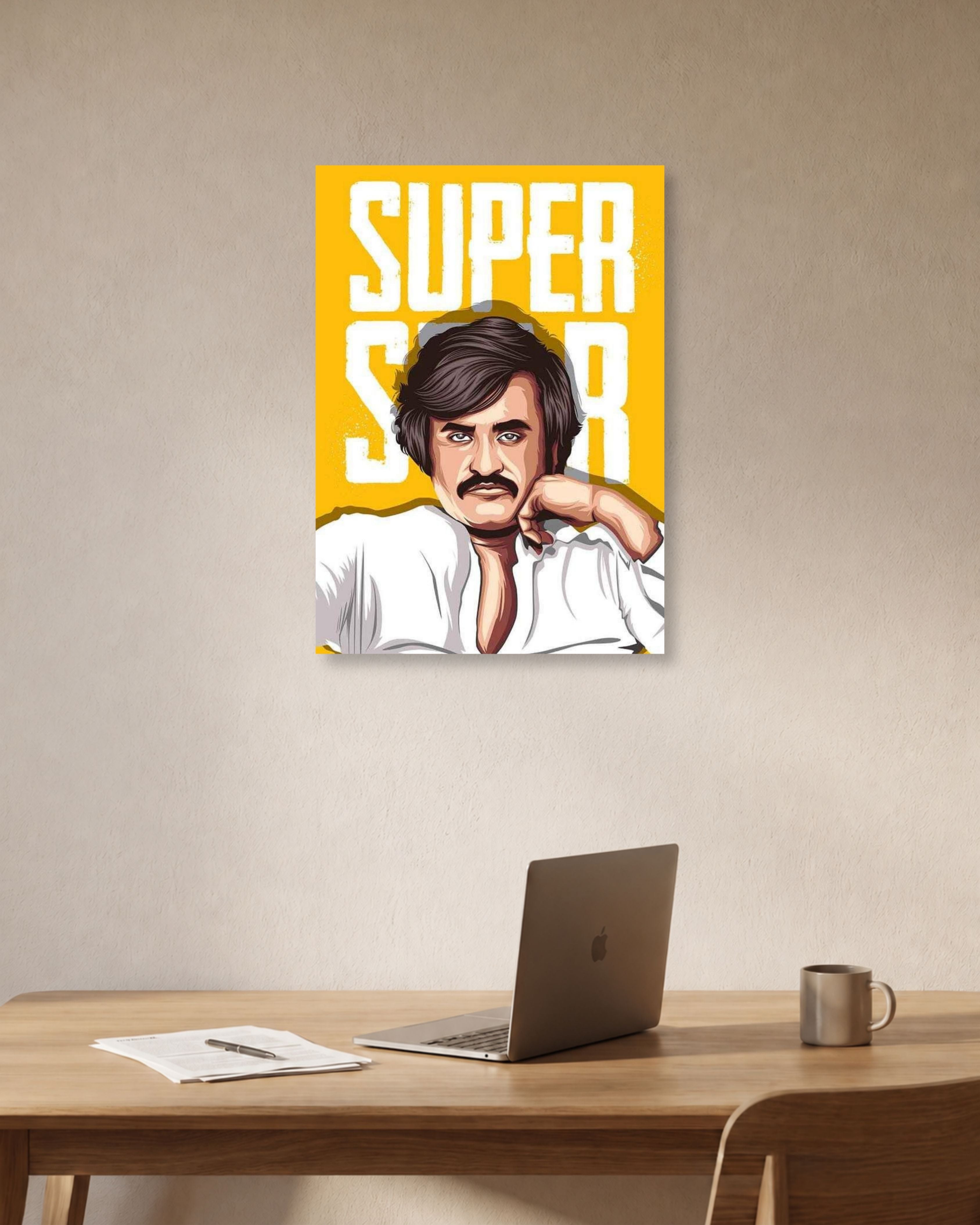 Super Star – Rajinikanth Illustrated Yellow Movie Poster