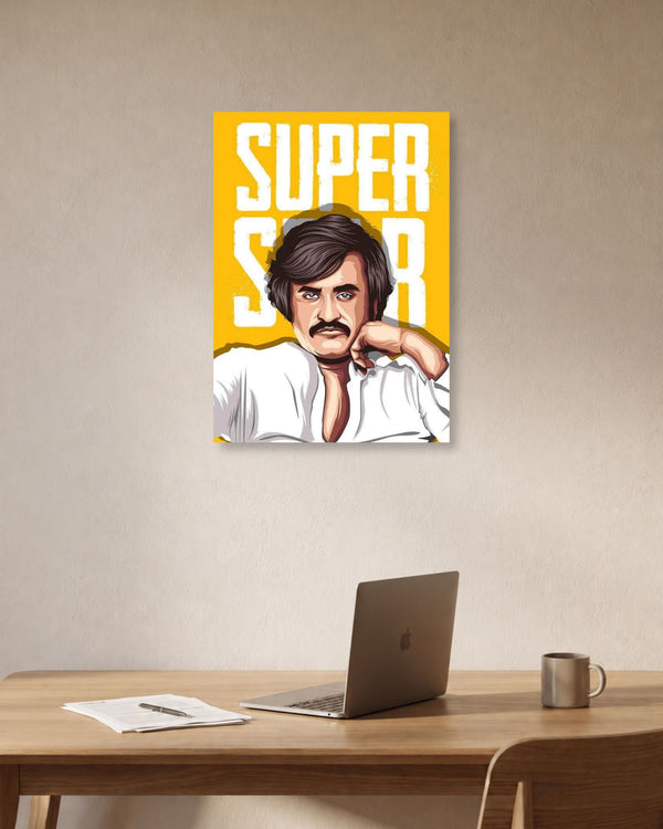 Super Star – Rajinikanth Illustrated Yellow Movie Poster