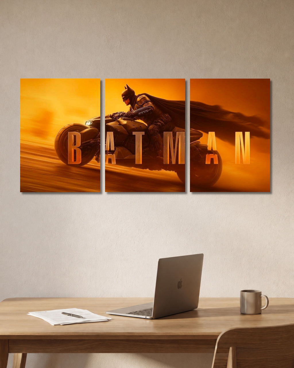 Batman Batcycle Split Poster - Desk Mockup