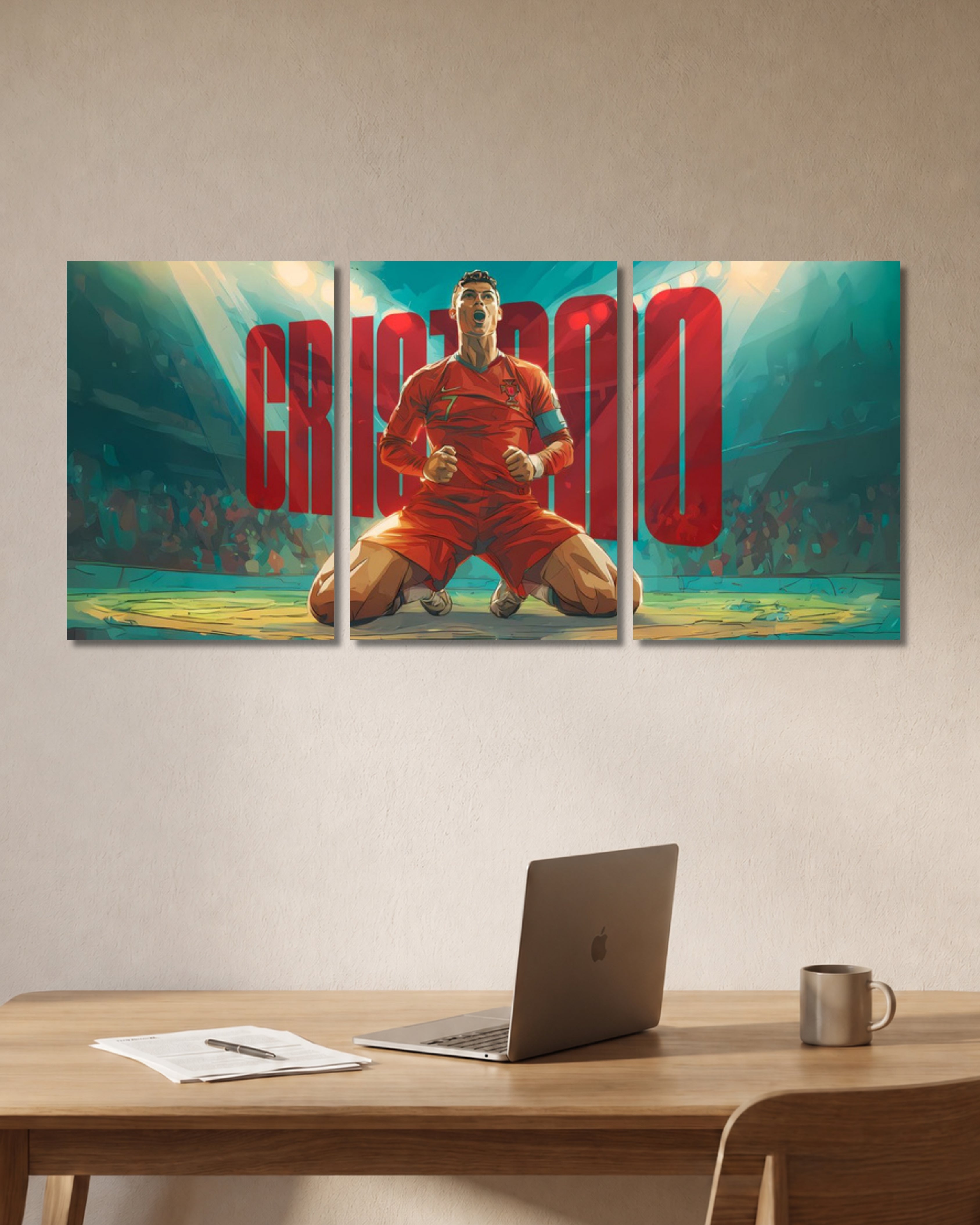 Cristiano Ronaldo Celebration Split Poster - Desk Mockup