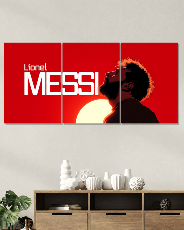 Lionel Messi Red Portrait – 3 Panel Split Poster Set