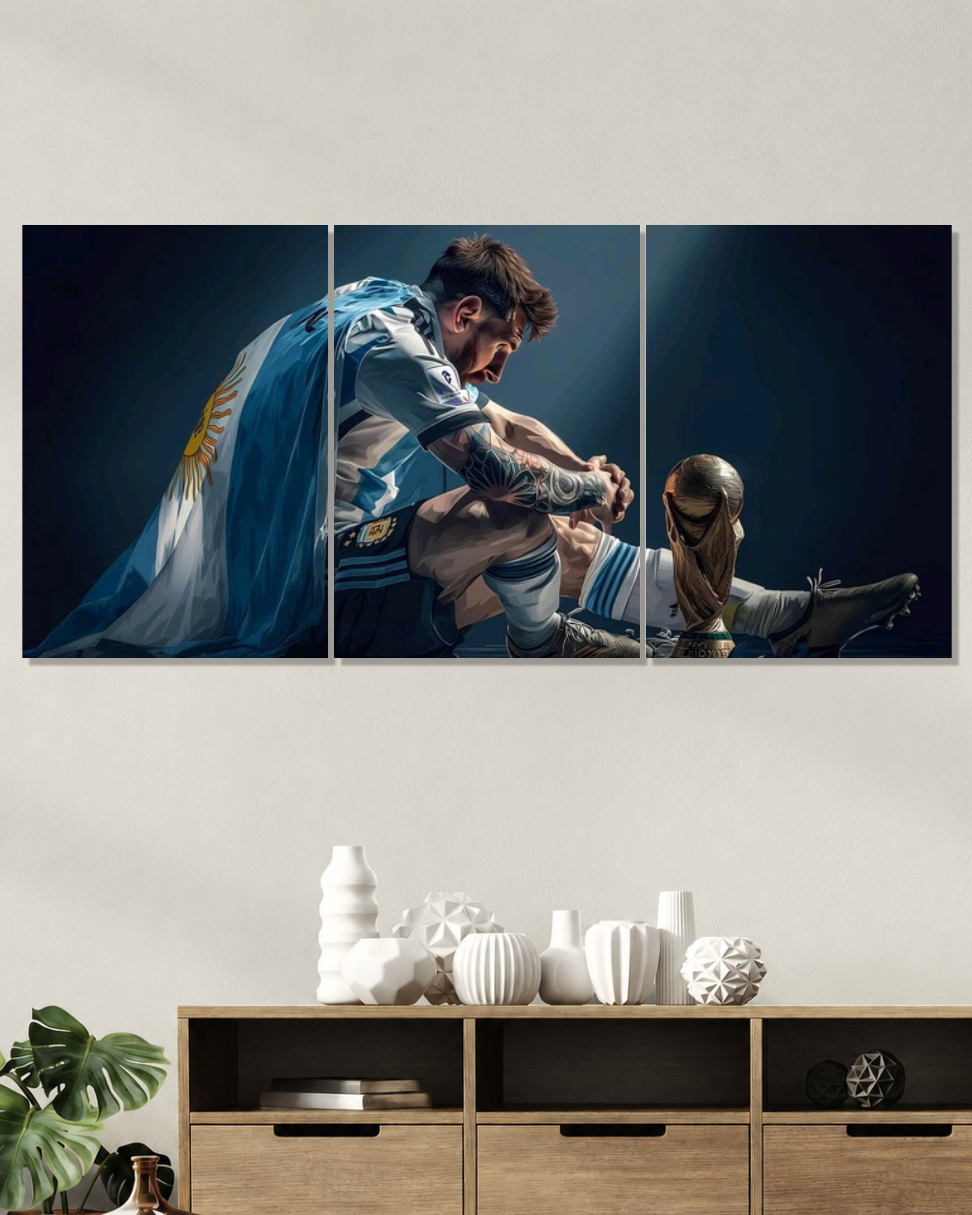Messi Argentina World Cup Trophy Split Poster