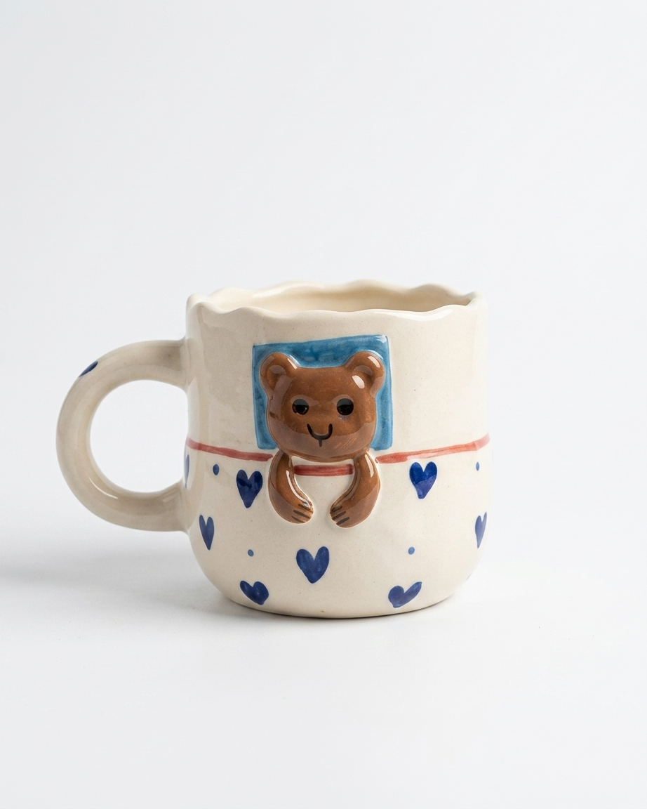 The Peekaboo Bear Mug — Ceramic Heart Cup 🐻💙