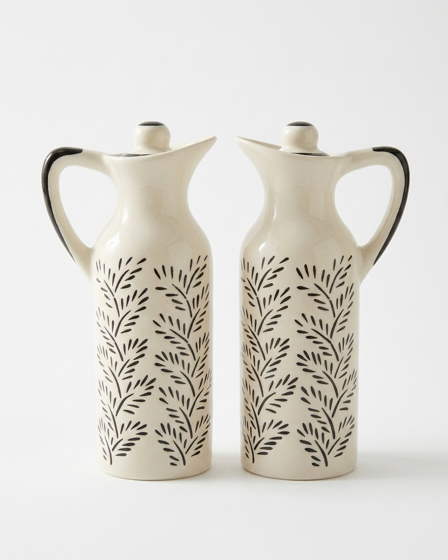 The Leaf Pitcher 300ml Set — 2 Ceramic Pouring Bottles 🌿