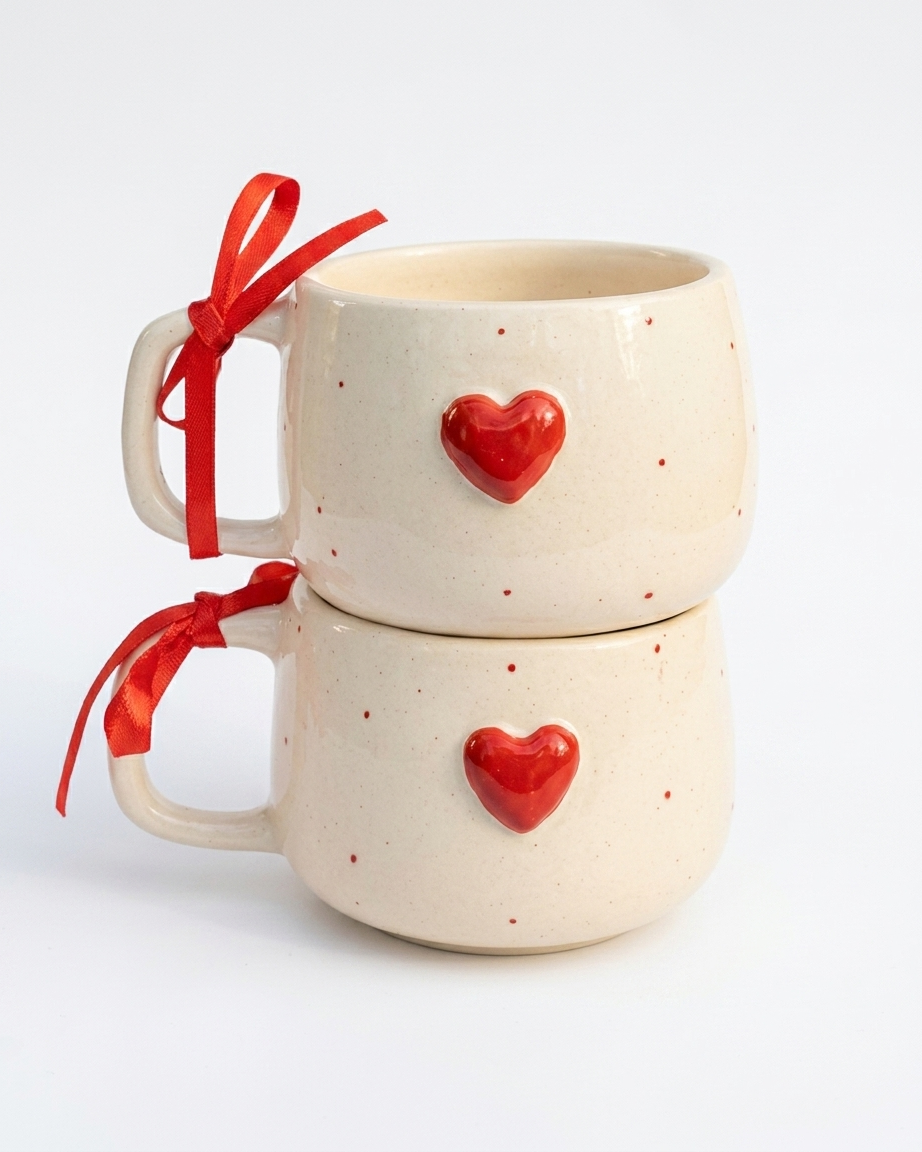The Chunky Heart Mug Set — Ceramic Couple Duo 🎀❤️