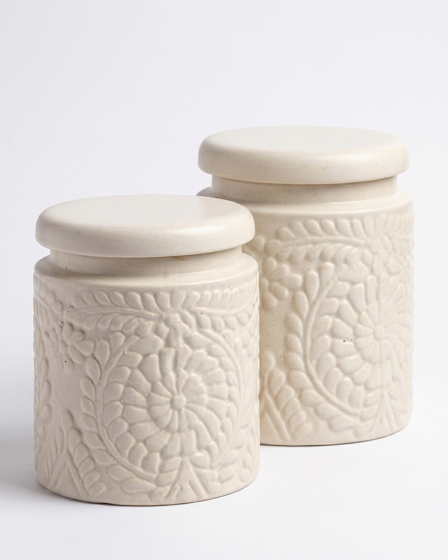 The Carved Jar Set 700ml  — 2 Ceramic Storage Beauties 🌿