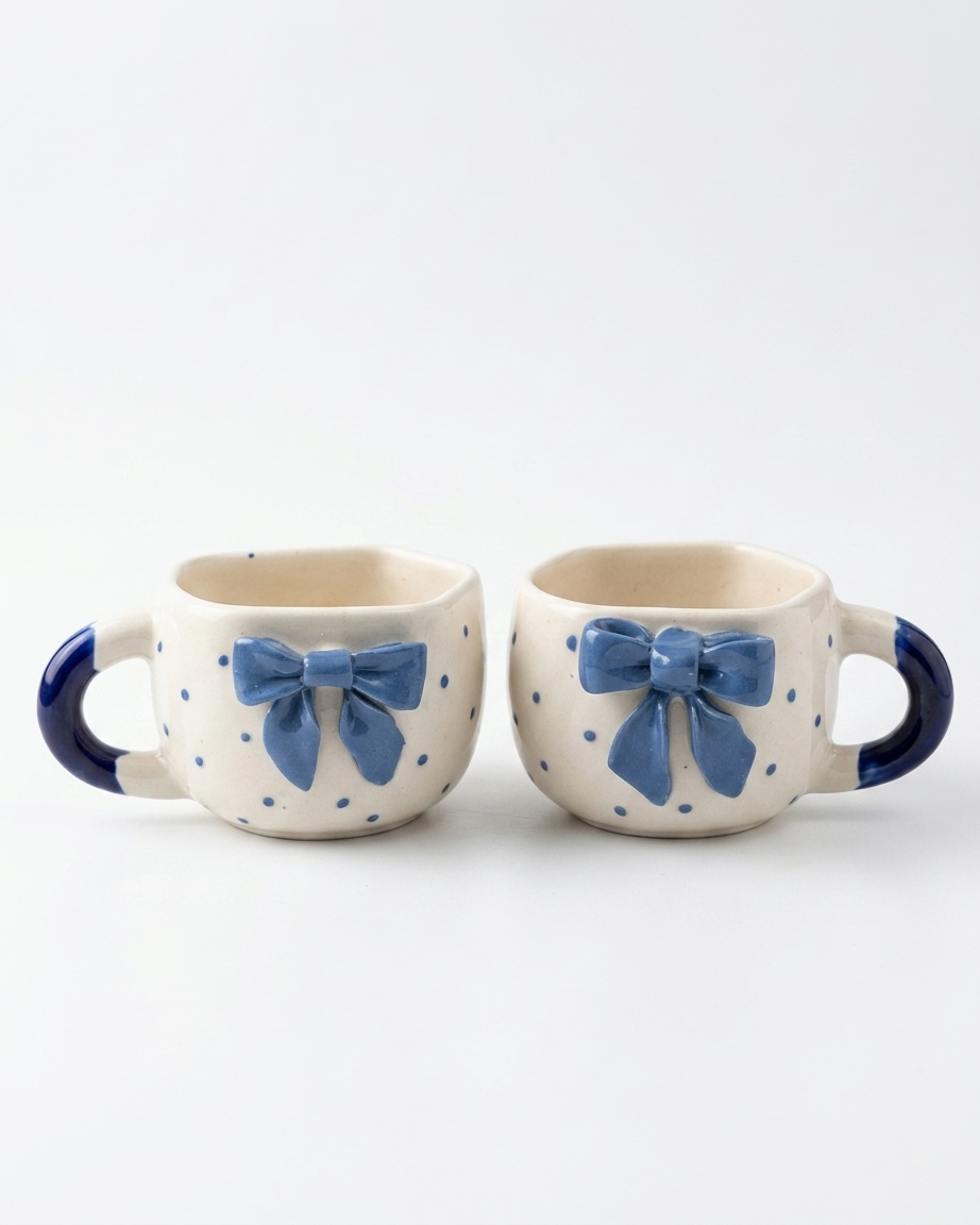 The Together Mug Set — Conjoined Ceramic Bow Duo 💙