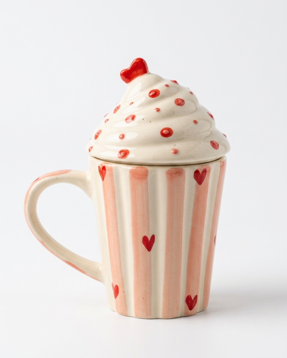 The Cupcake Mug — Ceramic Heart Mug with Whip Lid 🧁