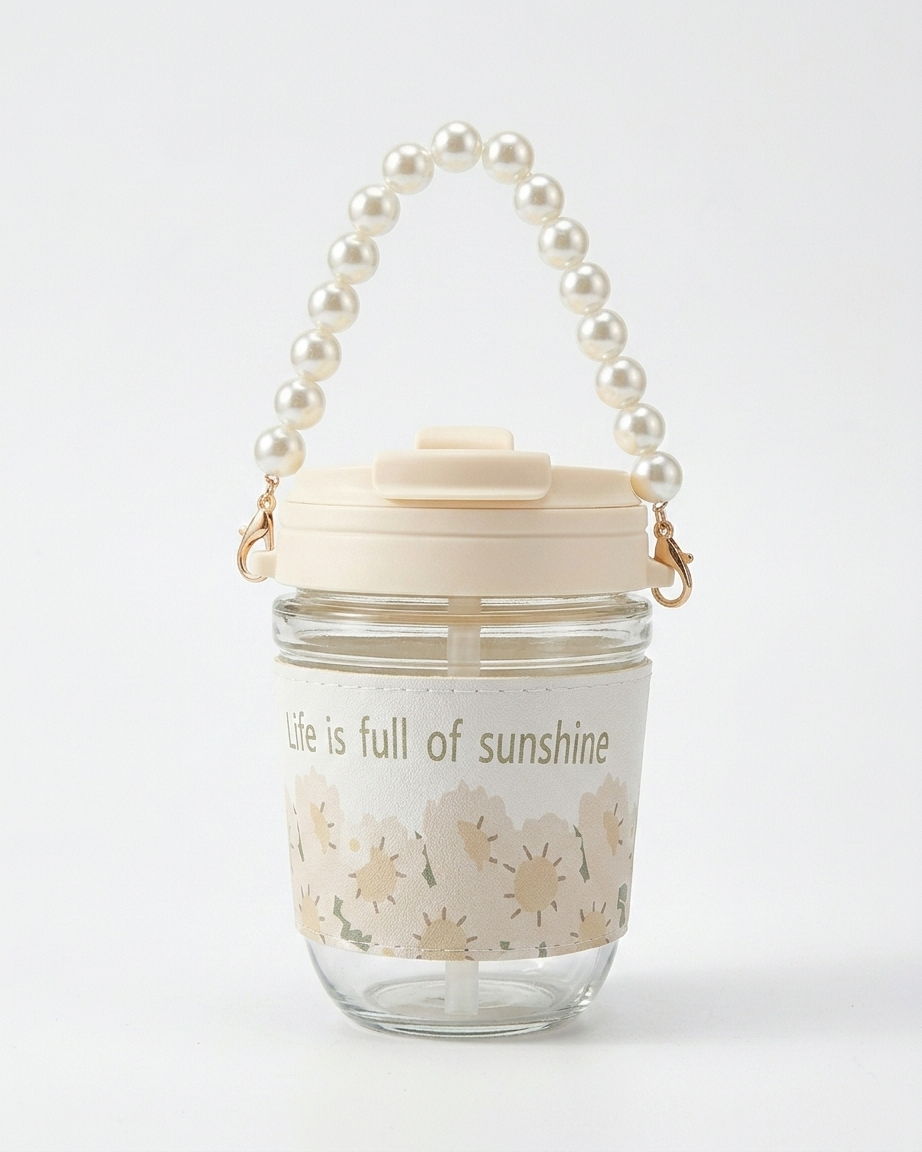 The Pearl Handle Tumbler — Sunshine Glass Cup 🤍