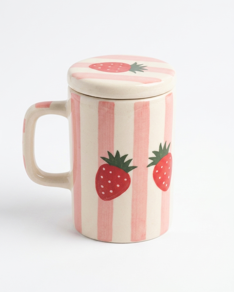 The Strawberry Mug — Ceramic Cup with Lid 🍓