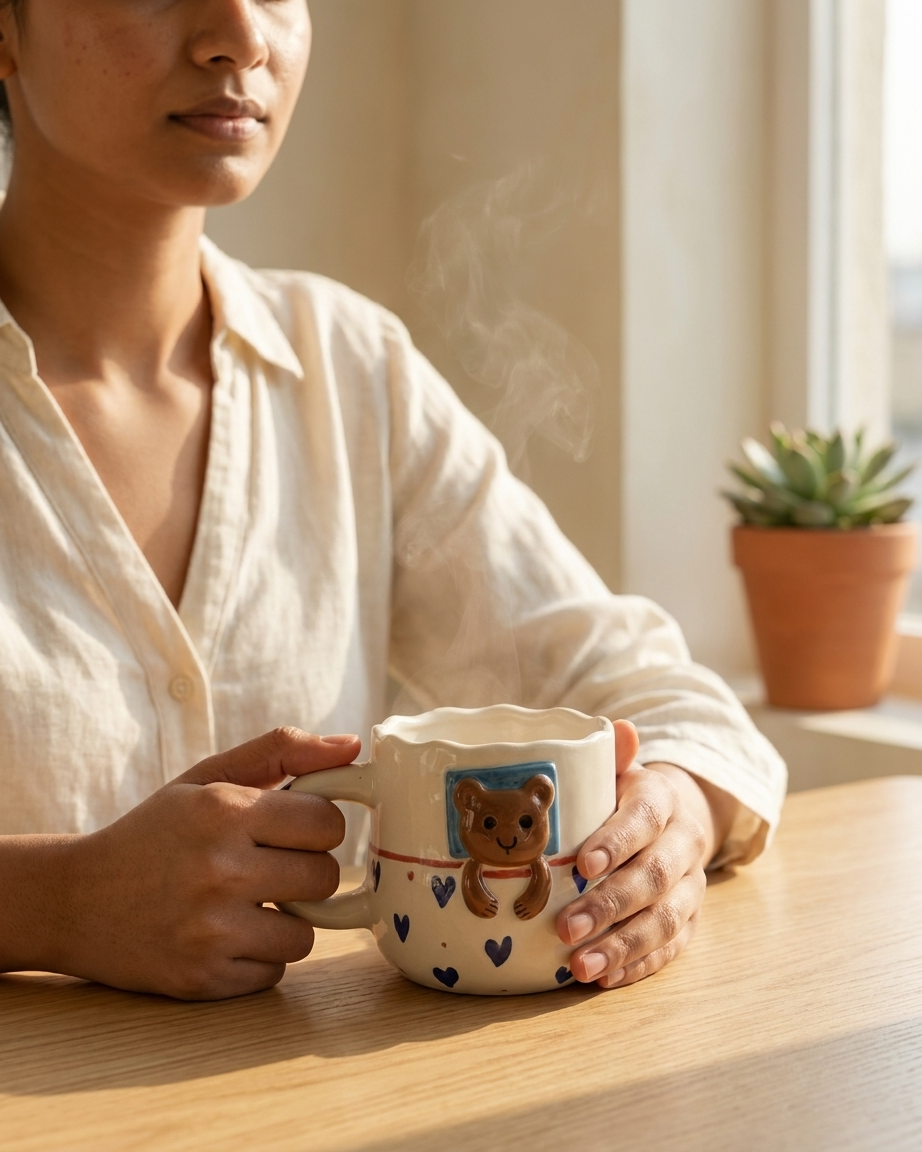 The Peekaboo Bear Mug — Ceramic Heart Cup 🐻💙