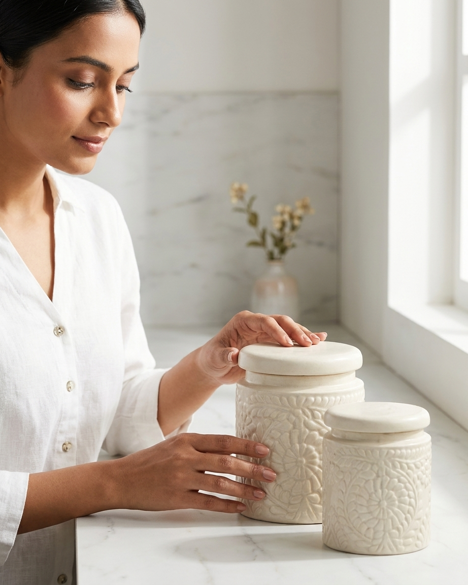 The Carved Jar Set 700ml  — 2 Ceramic Storage Beauties 🌿