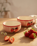 The Strawberry Bowl Set — 2 Ceramic Stripe Beauties 🍓