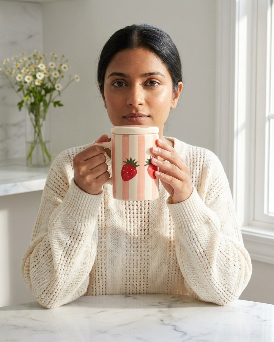 The Strawberry Mug — Ceramic Cup with Lid 🍓