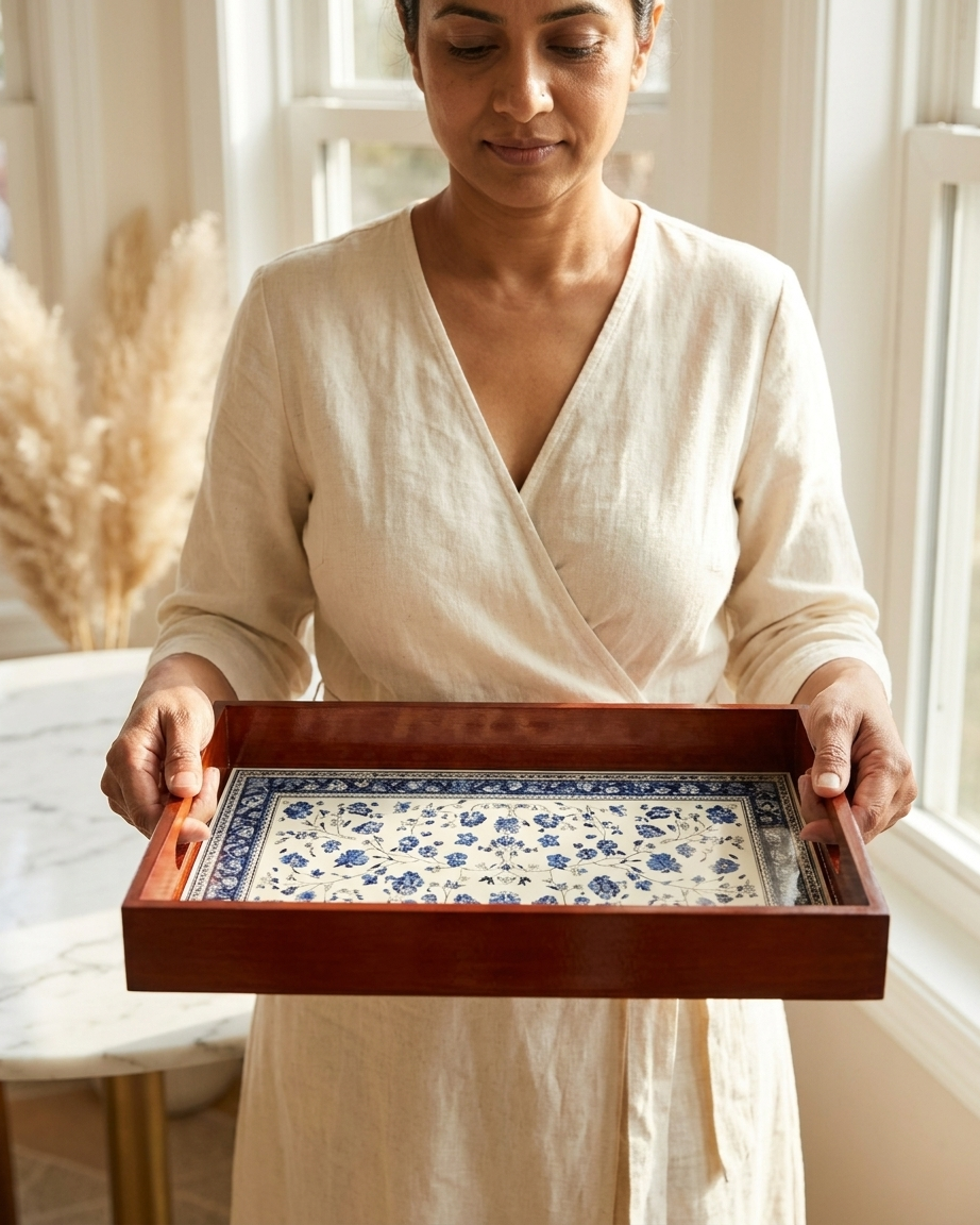 The Royal Floral Tray — MDF Wooden Serving Tray 💙