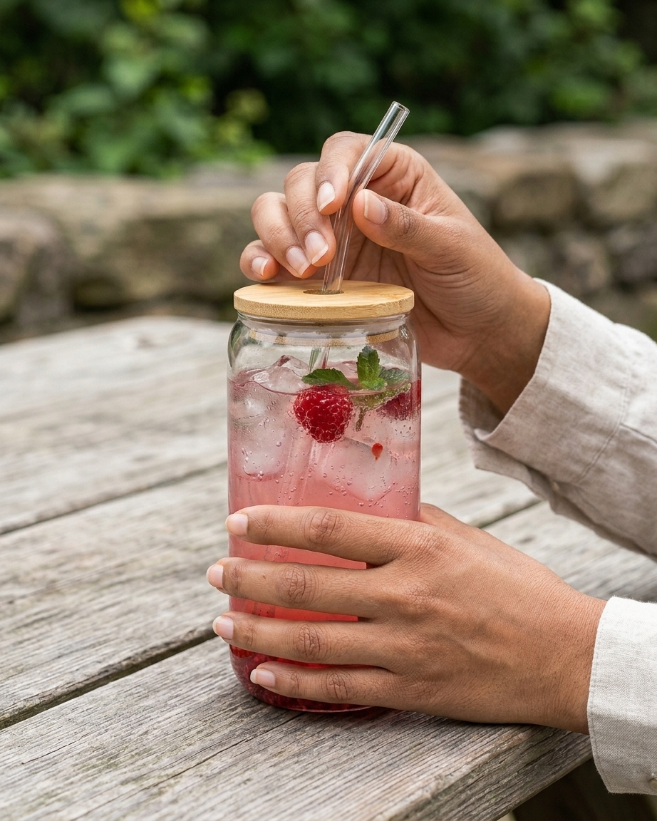 The Can Glass — Bamboo Lid & Glass Straw Set