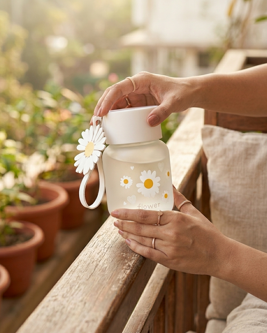 The Daisy Tumbler — 300ml Frosted Glass Bottle 🌼