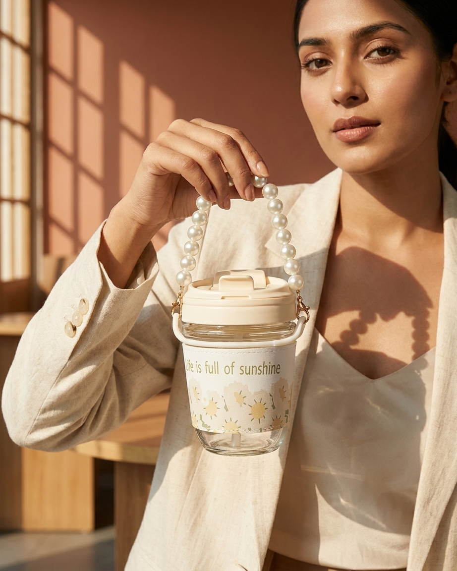 The Pearl Handle Tumbler — Sunshine Glass Cup 🤍