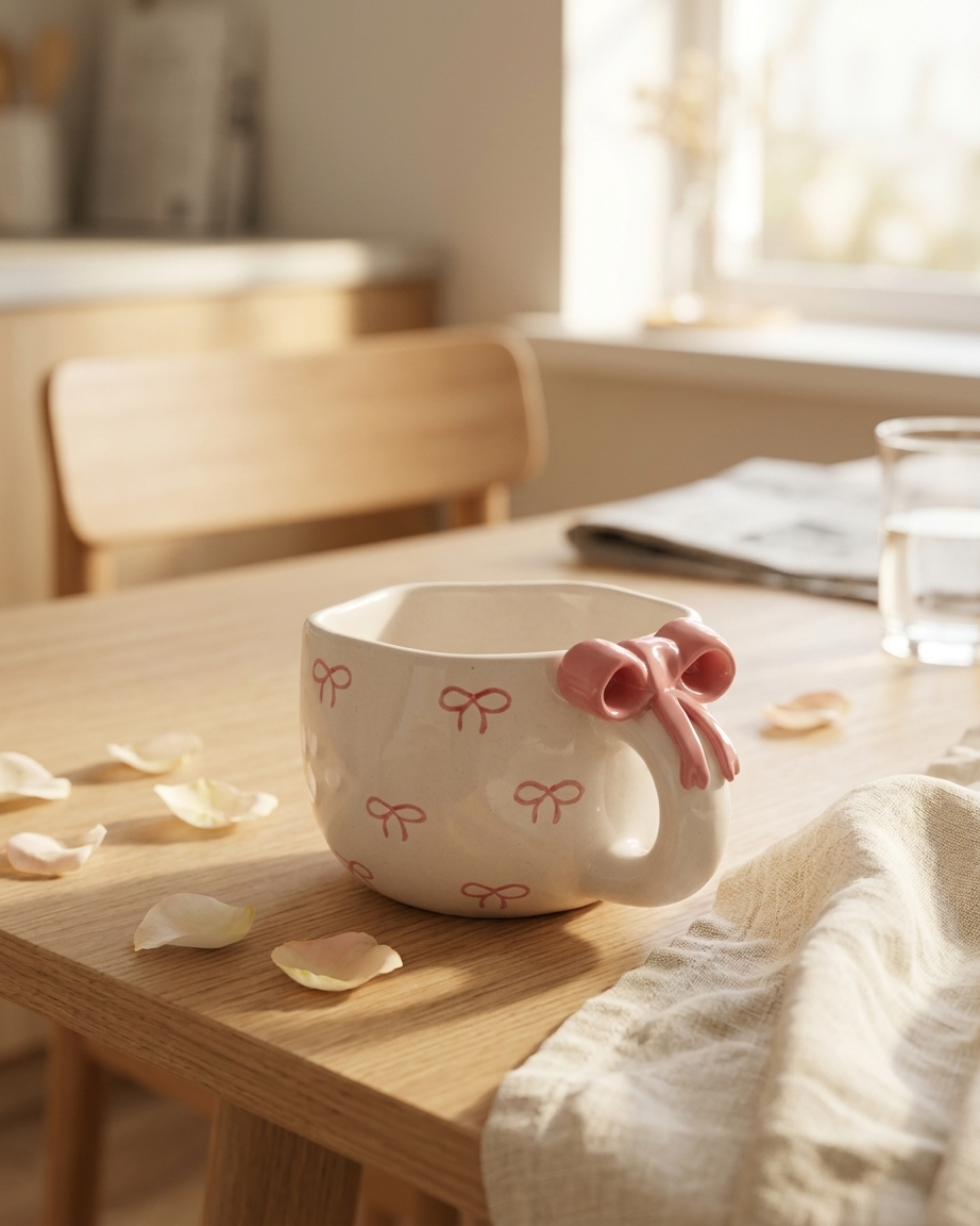 The Bow Handle Mug — Ceramic Coquette Cup 🎀