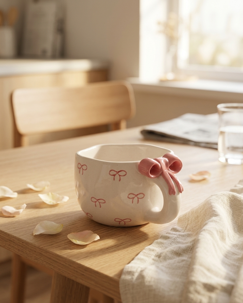 The Bow Handle Mug — Ceramic Coquette Cup 🎀