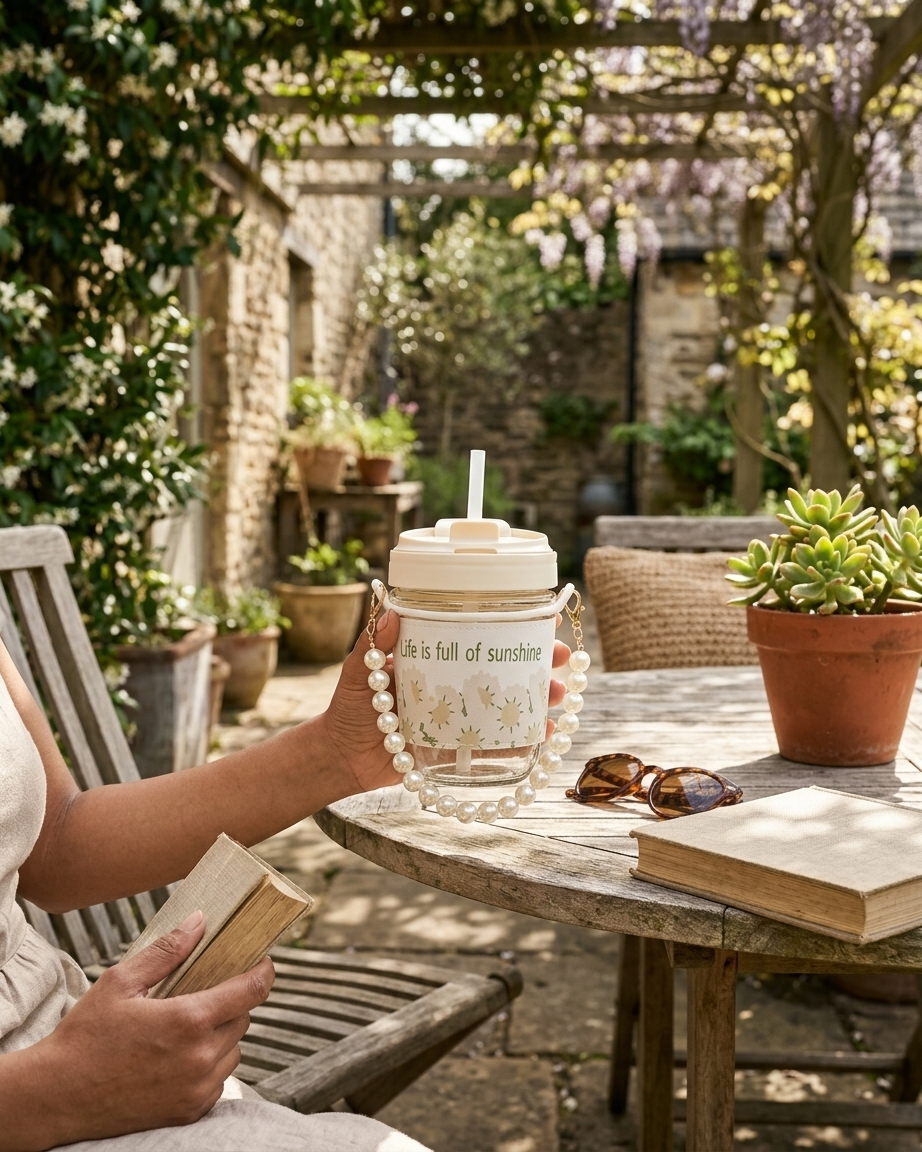 The Pearl Handle Tumbler — Sunshine Glass Cup 🤍