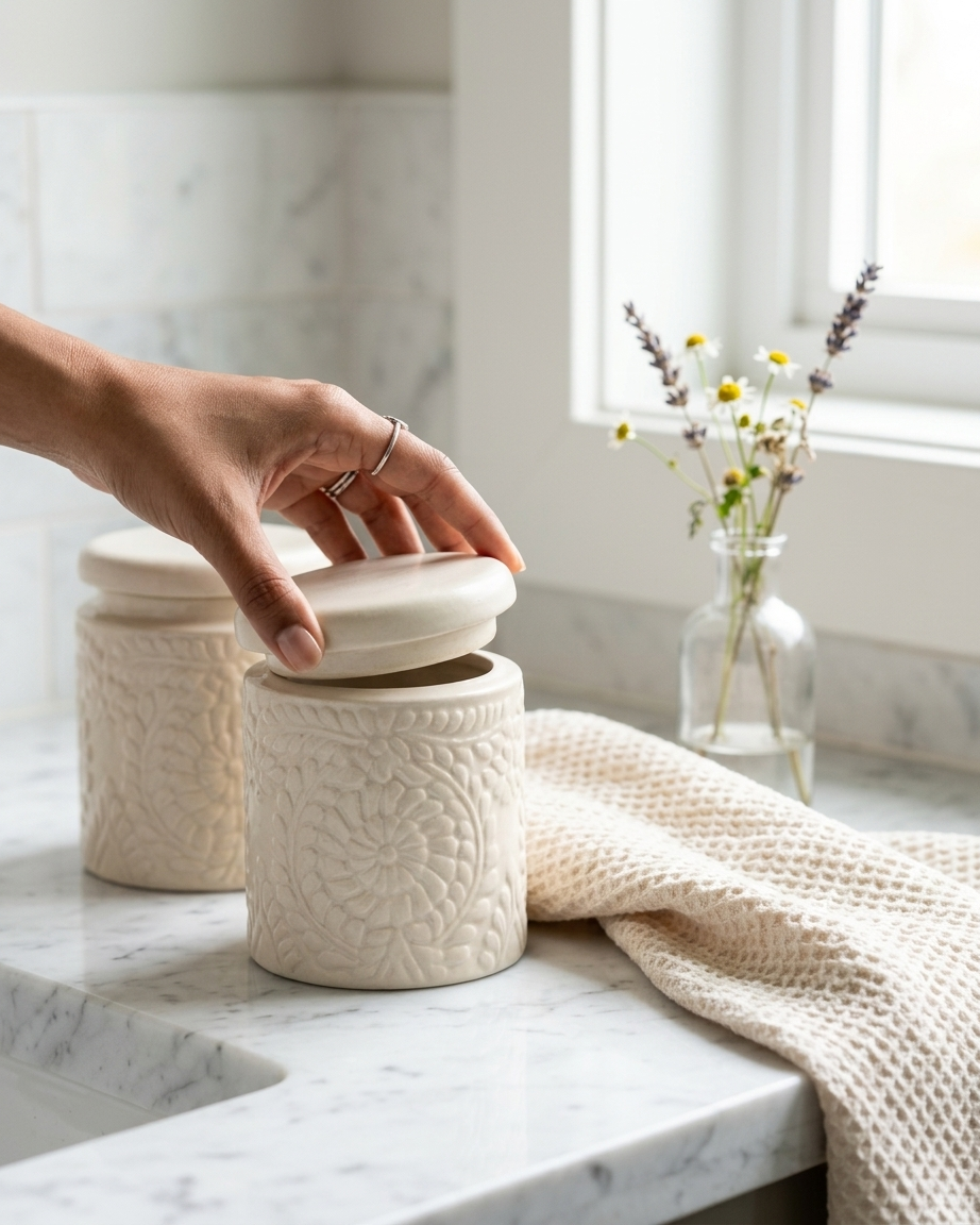 The Carved Jar Set 700ml  — 2 Ceramic Storage Beauties 🌿