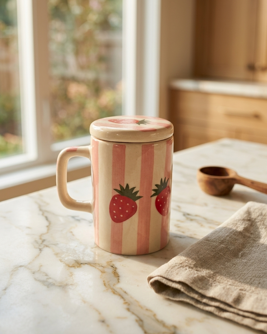 The Strawberry Mug — Ceramic Cup with Lid 🍓