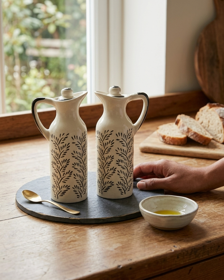 The Leaf Pitcher 300ml Set — 2 Ceramic Pouring Bottles 🌿