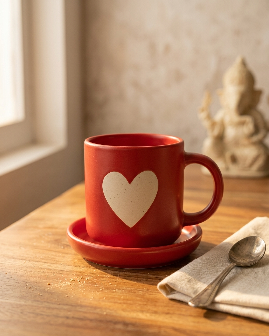 The Heart Mug & Saucer — Red Ceramic Love Set ❤️