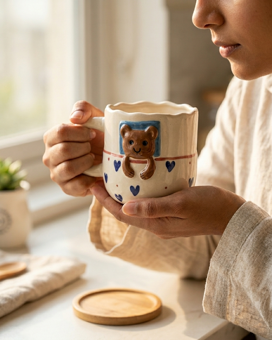 The Peekaboo Bear Mug — Ceramic Heart Cup 🐻💙