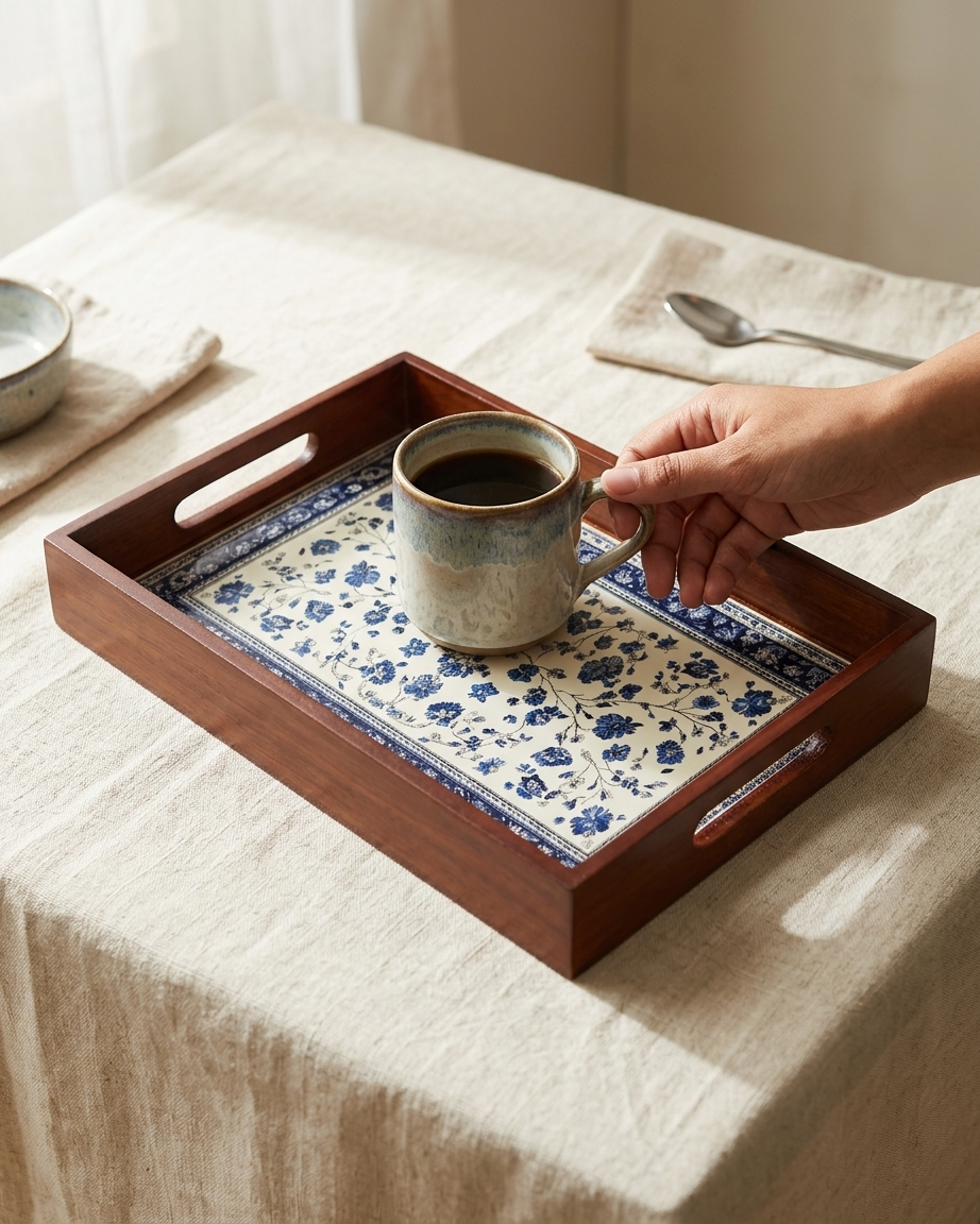 The Royal Floral Tray — MDF Wooden Serving Tray 💙