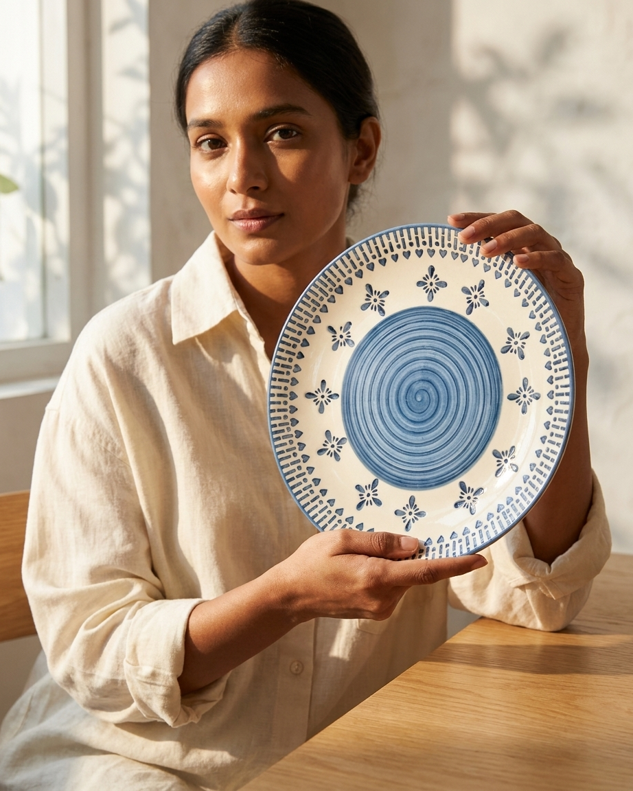The Mandala Plate Set — 2 Ceramic Folk Art Dinner Plates 💙