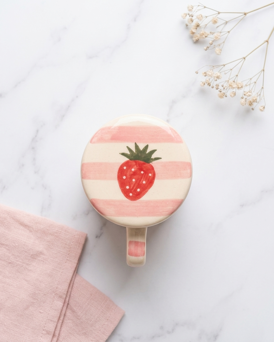 The Strawberry Mug — Ceramic Cup with Lid 🍓
