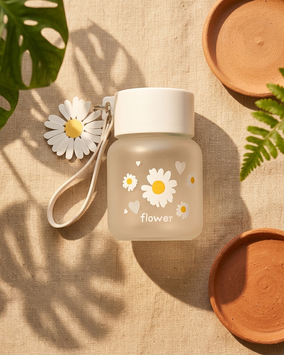 The Daisy Tumbler — 300ml Frosted Glass Bottle 🌼