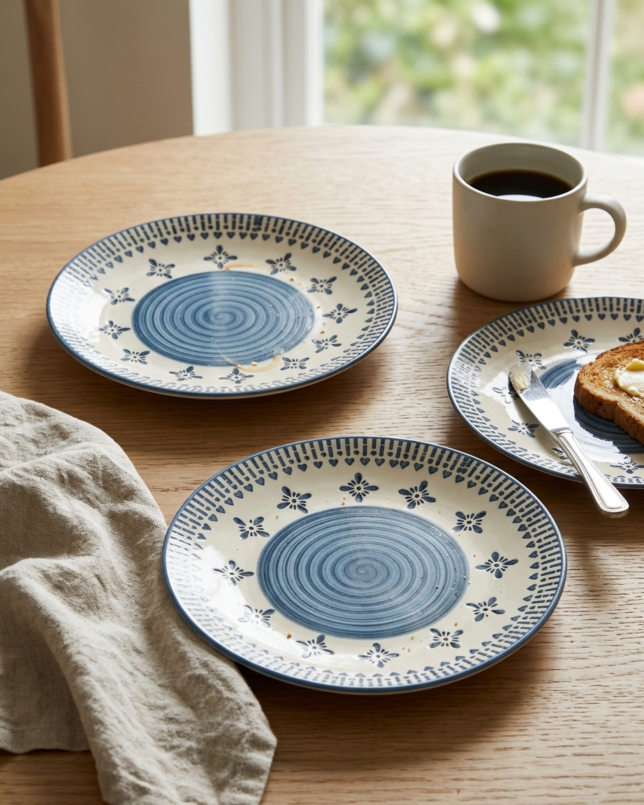The Mandala Plate Set — 2 Ceramic Folk Art Dinner Plates 💙