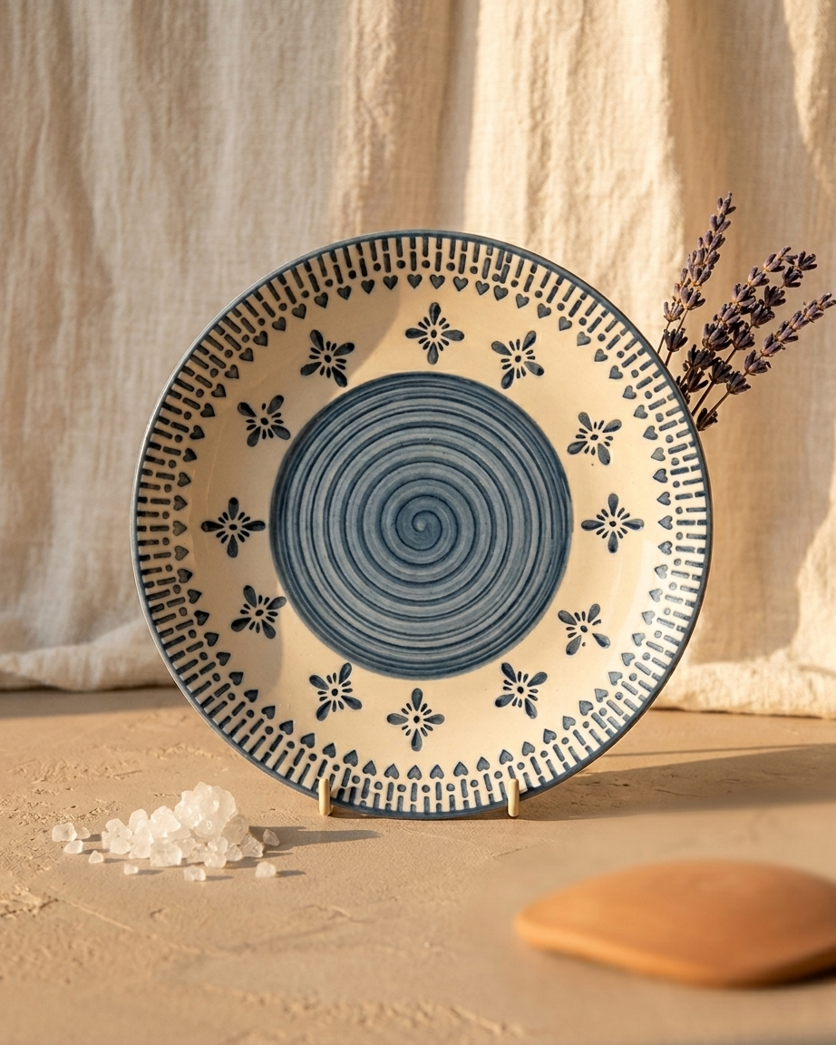 The Mandala Plate Set — 2 Ceramic Folk Art Dinner Plates 💙