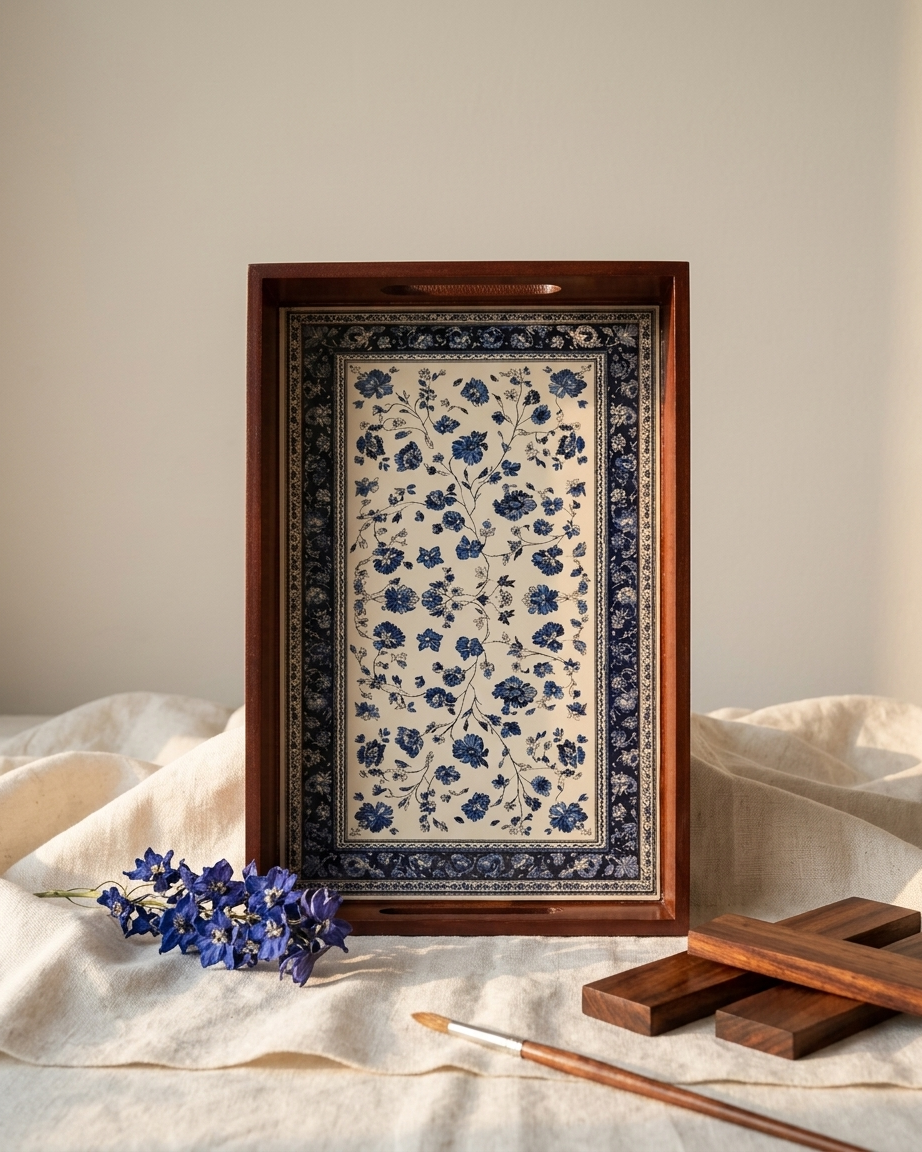 The Royal Floral Tray — MDF Wooden Serving Tray 💙