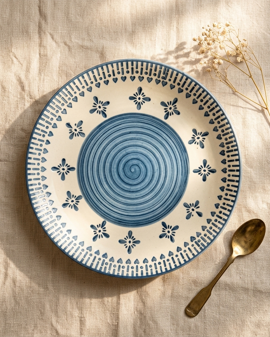 The Mandala Plate Set — 2 Ceramic Folk Art Dinner Plates 💙