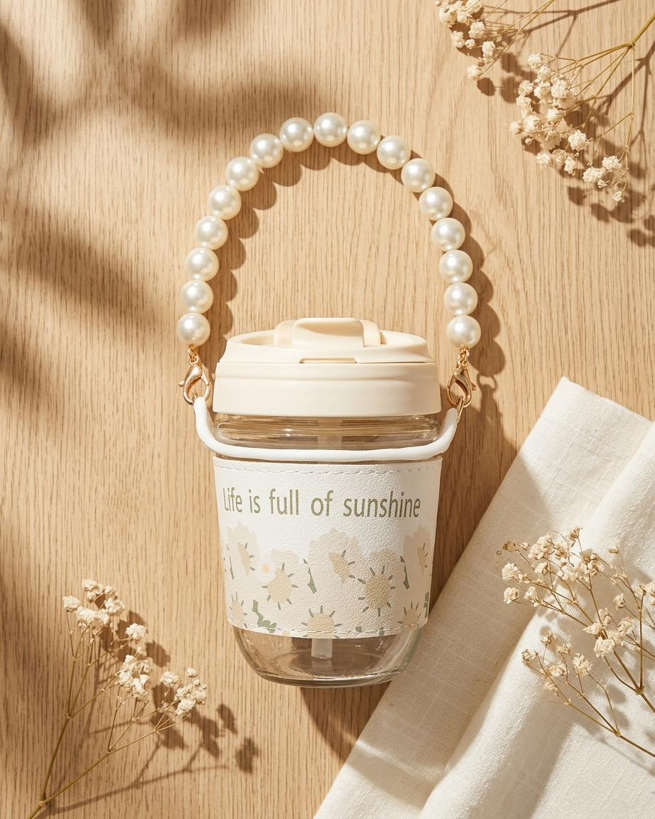 The Pearl Handle Tumbler — Sunshine Glass Cup 🤍