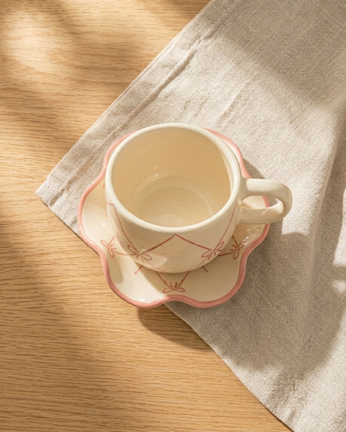 The Bow Cup & Ruffle Saucer — Ceramic Tea Set 🎀