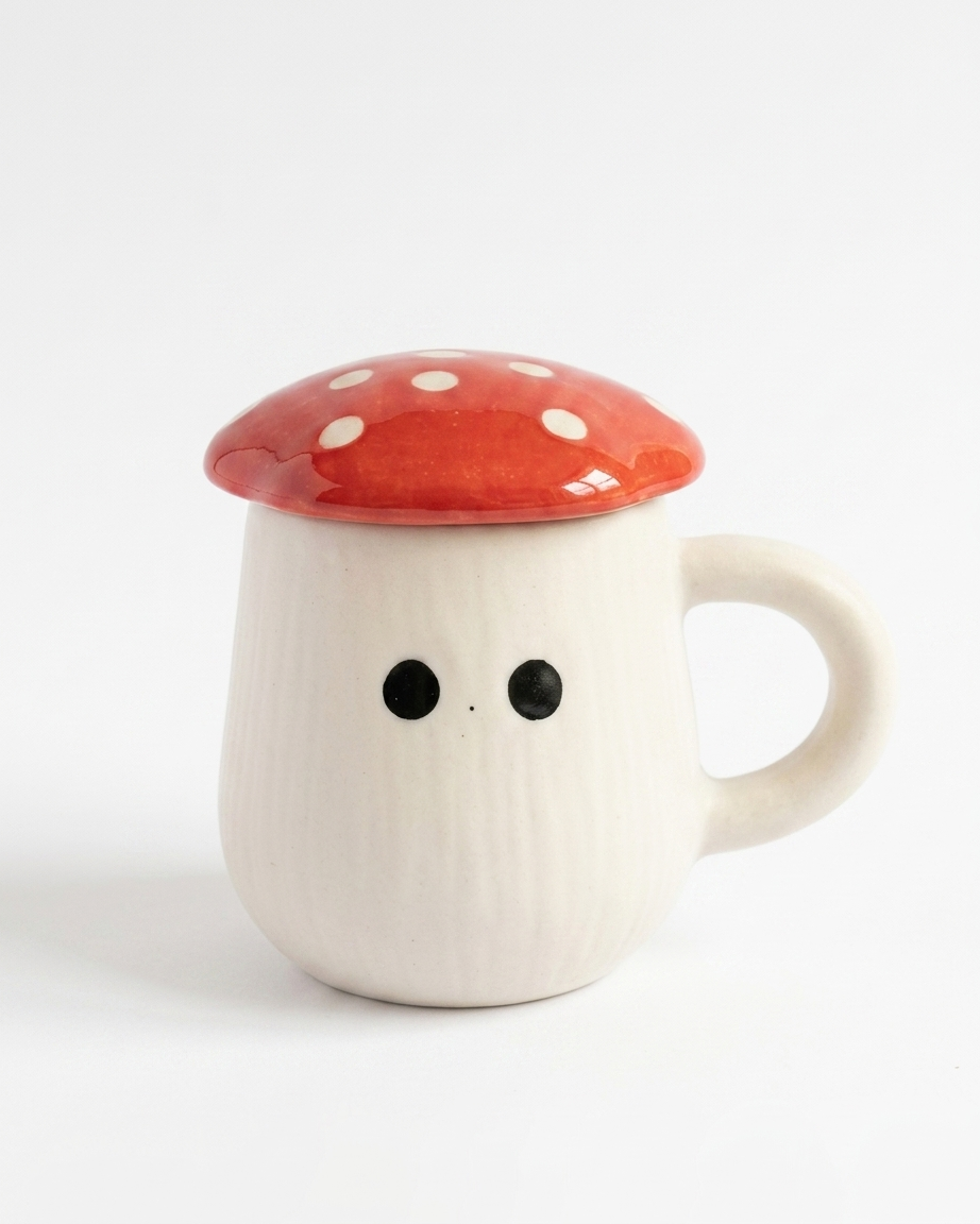 The Mushroom Mug — Ceramic Face Cup with Lid 🍄