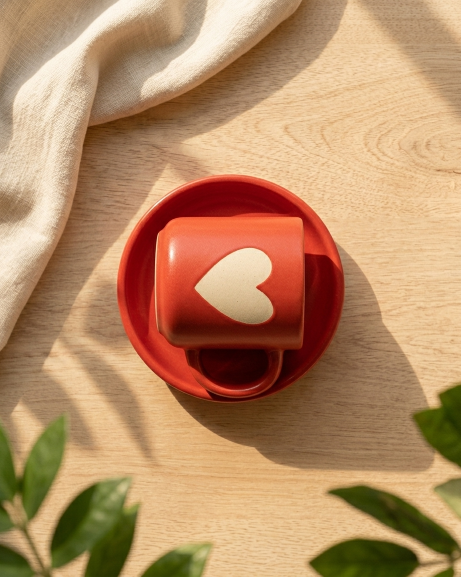 The Heart Mug & Saucer — Red Ceramic Love Set ❤️