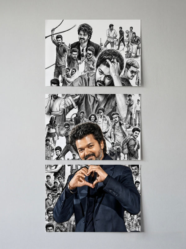 Thalapathy Vijay Pencil Art Poster Set of 3